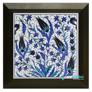 Turkish Iznik Ceramic Tile with Frame -Tulip Design Design -Wall Decor-Handmade Ceramic Tile- 11''/27cm