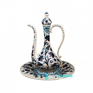 Iznik Design Ceramic Ewer Set - Tulip Design -Turkish Ewer Pitcher-IBRIK- 12.6''/32 cm Height