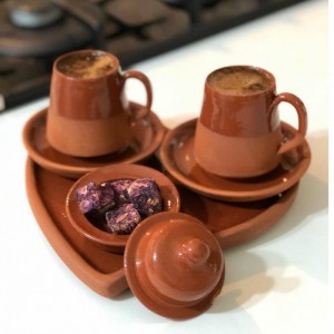 Turkish Coffee Sets - Handmade Coffe Cup Set -Organic clay- Hand made of organic mud cups- Turkish Pottery-Set of 2 cups