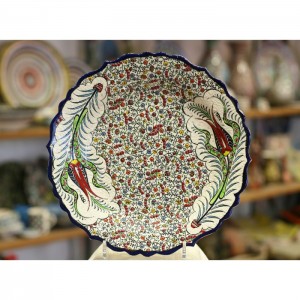 12''/30 cm Hand Painted Iznik Ceramic Relief  Plate with  Tulip Design in Multi-Color