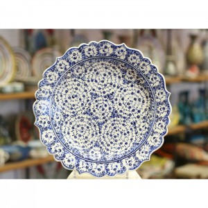 12''/30 cm Hand Painted Turkish Iznik Ceramic Plate with Halic Design in Blue and Green