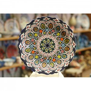 12''/30cm Hand Painted Turkish Iznik Ceramic Plate  with Classical Iznik Design in Multicolor